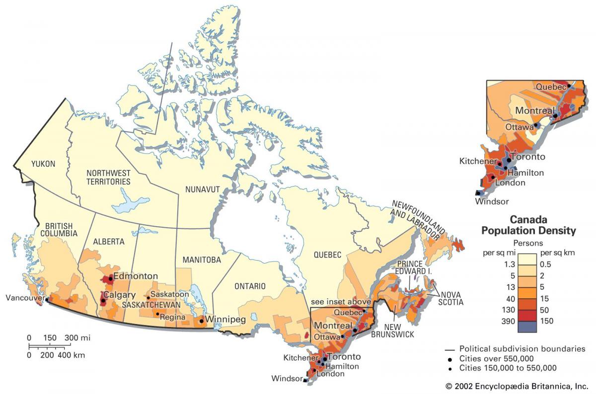 Carte de la densité du Canada