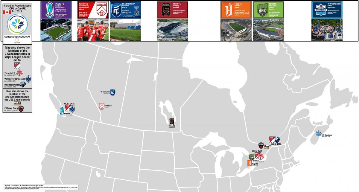 carte des stades du Canada
